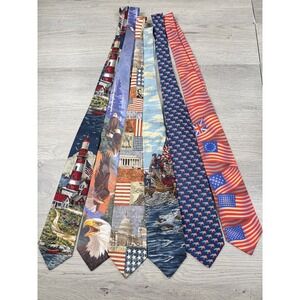 Vintage Tie America Patriotic Mens Necktie American Eagle Freedom Lot 6 90s